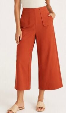 FRNCH Paris Rust Wide Leg Cropped Pants Size L Stretch High Rise